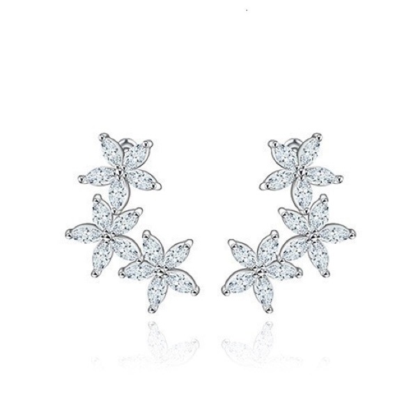 Swavorski crystal flower 925 silver earrings new sterling elegant luxury - Picture 2 of 10